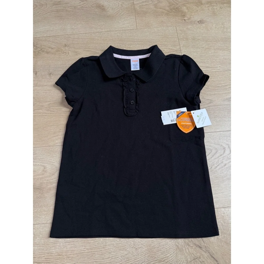 NWT Girls Kid Gymboree playproof uniforms nanotex short sleeve polo black sz 10